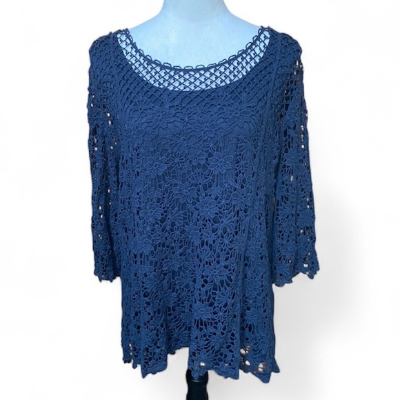CJ Banks Tops - CJ Banks Crochet Navy Top